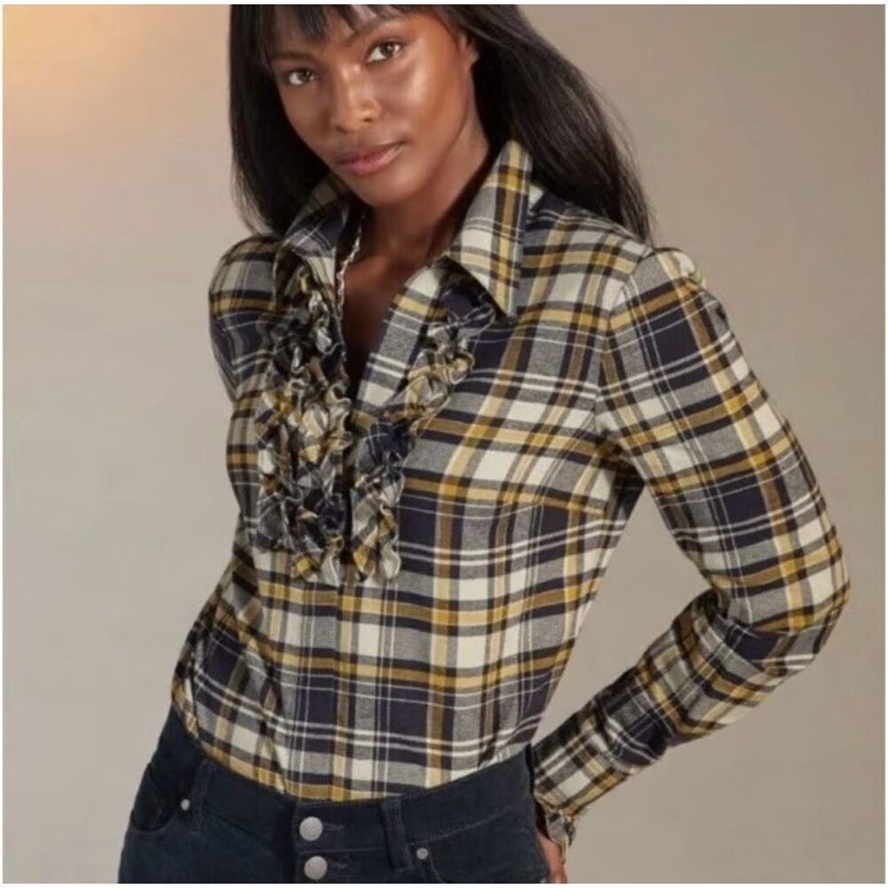 ✨Cabi Seattle Ruffled Flannel Sz Large Shirt✨